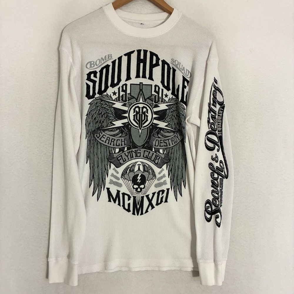 Vtg Southpole Thermal Shirt Mens‎ Fits M/L Waffle Tattoo Grunge Street Y2K Hardy